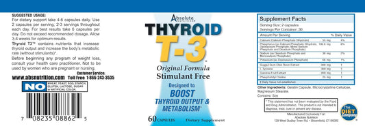 Absolute Nutrition Thyroid T3 Radical Metabolic Support For Women And Men, Energy And Focus, Healthy Thyroid Function, Natural Formula, Non-Gmo, No Caffeine, 2 Pack 60 Servings, 120 Capsules