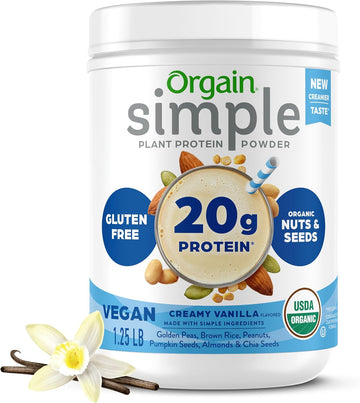 Orgain Organic Simple Vegan Protein Powder, Vanilla - 20G Plant Based Protein, Made With Less Ingredients, No Artificial Sweeteners, Gluten-Free, Non-Gmo, No Dairy Or Lactose Ingredients, 1.25Lb