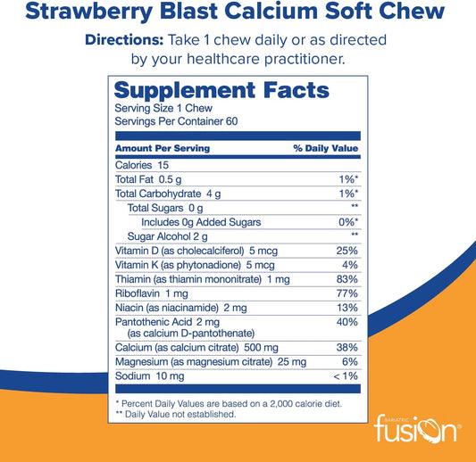 Bariatric Fusion Calcium Citrate & Energy Soft Chew Bariatric Vitamin | Strawberry Flavored | Sugar Free | Bariatric Surgery Patients Including Gastric Bypass And Sleeve Gastrectomy | 60 Count