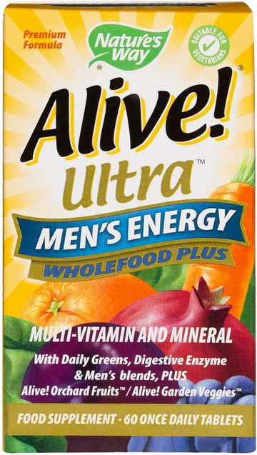 Alive! Ultra Men’S Energy Wholefood Plus, 26 Essential Vitamins And Minerals, Unique Botanical Blends, Specially Formulated For Men, Suitable For Vegetarians - 60 Tablets
