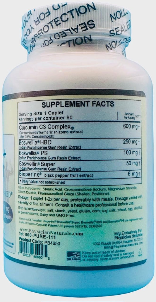Advanced Boswellin Super And Ps + Curcumin C3 1000 Mg With Bioperine 90 Caplets Healthy Inflammation Response Joint Mobility And Colon Support