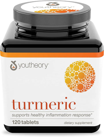 Youtheory Turmeric Curcumin Supplement With Black Pepper Bioperine, Powerful Antioxidant Properties For Joint & Healthy Inflammation Support, 120 Tablets