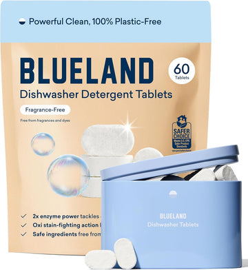 Blueland 100% Plastic-Free Dishwasher Detergent Tablets, 60 Count, Lemon Zest Scent, Eco Friendly Dishwashing Pods, Natural, Sustainable