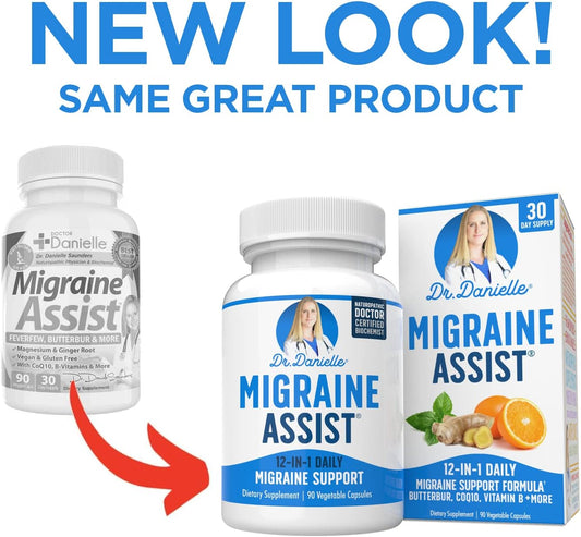 Best Migraine Relief Product With Magnesium - Migraine Assist Supplement With Quercetin, Feverfew, Butterbur, Coq10 From Dr. Danielle, 90 Capsules