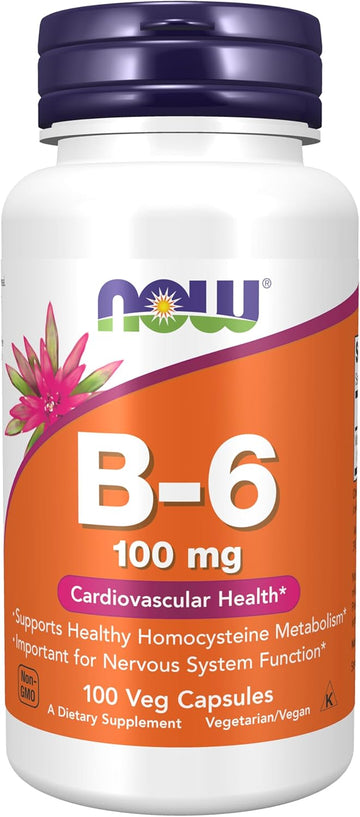 Now Foods Supplements, Vitamin B-6 (Pyridoxine Hcl) 100 Mg, Cardiovascular Health*, 100 Veg Capsules