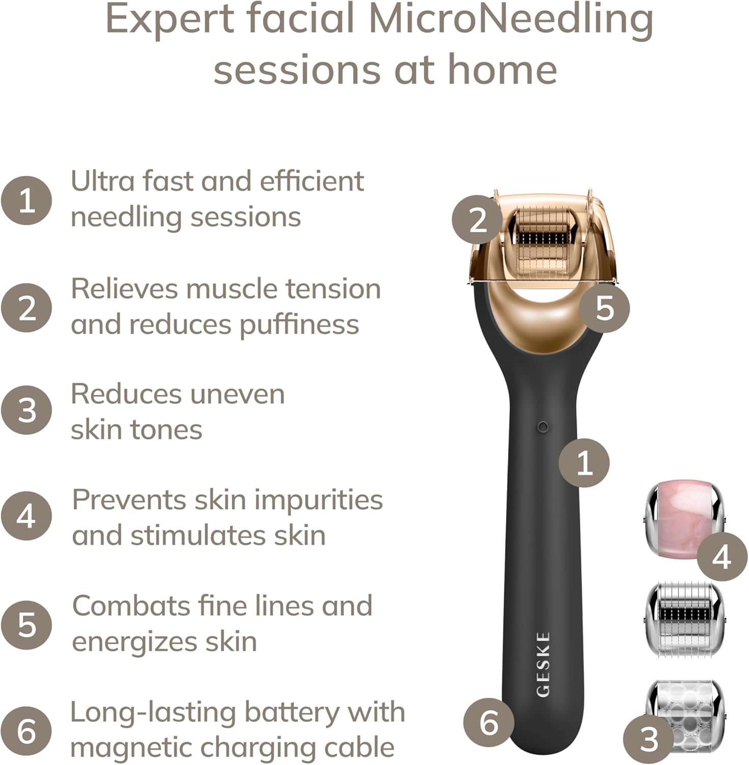 GESKE SmartAppGuided™ MicroNeedle Face Roller | 9 in 1 | Electric derma roller with rose quartz | Professional microneedling device | Needle roller | Beauty roller for face : Amazon.co.uk: Beauty