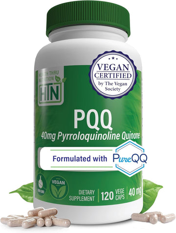 Health Thru Nutrition Pqq 40Mg 30 Servings Pyrroloquinoline Quinone As Pureqq | Promotes Mitochondrial Biogenesis | Certified Vegan | Non-Gmo Gluten Soy Free Capsules| Clean Label Pqq Supplement