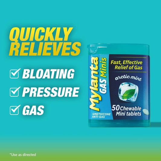 Mylanta Gas Relief Tablets, Mini-Tabs, Mint, 50 Count