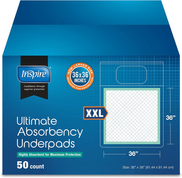 Inspire Extra Large Super Absorbent Disposable Bed Pads For Incontinence (36" X 36" Pack Of 50) Ultra Thick And Absorbent Incontinence Bed Pads Disposable Adult | Puppy Pads | Pee Pads For Adults