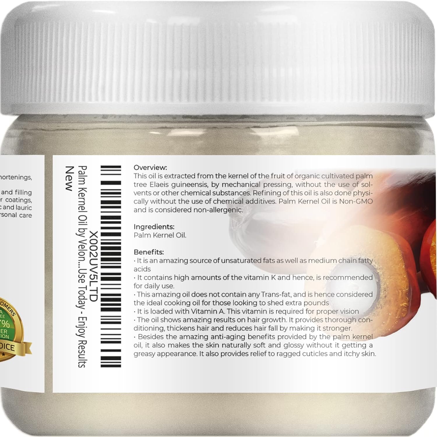 velona USDA Certified Organic Palm Kernel Oil - 2 oz | 100% Pure and Natural Carrier Oil | Refined, Cold Pressed : Beauty & Personal Care