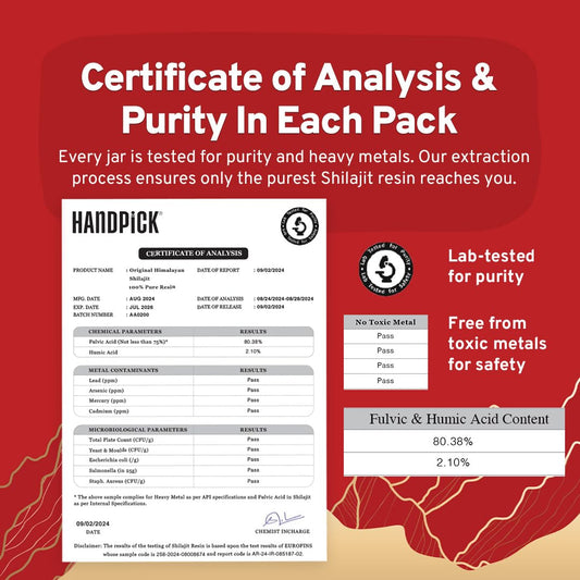 Handpick Ultra Concentrated Pure Himalayan Shilajit Resin | 75% Fulvic Acid, 85+ Minerals | 100% Pure Natural Supplement | Non Gmo, Gluten Free, Sugar Free | High Potency For Men And Women, 30Gm