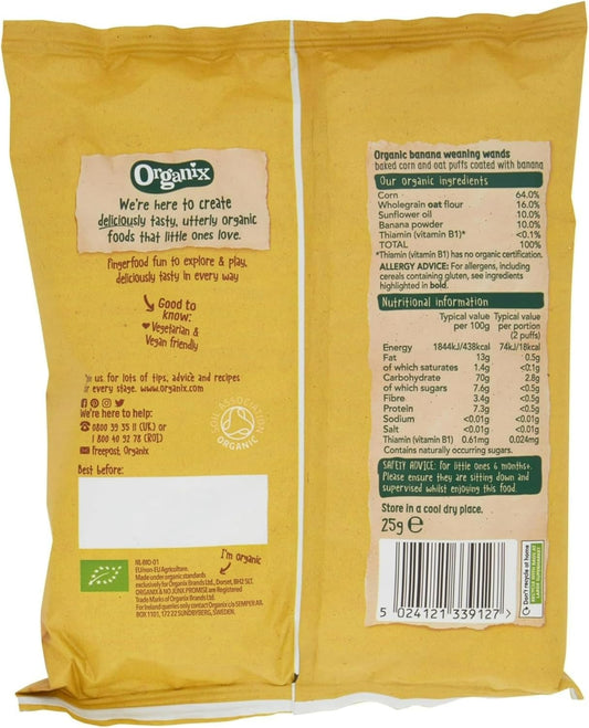 Organix Banana Weaning Wands, Organic Baby Snack, 6+ Months 25G (Pack Of 5)