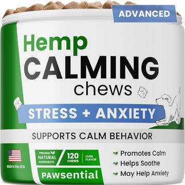 Advanced Hemp Calming Chews - Anxiety Relief Treats W/Melatonin + Valerian Root - Calm & Sleep Aid Bites - Stress Relief During Fireworks Storms Separation - Anti Anxiety - Liver Flavor