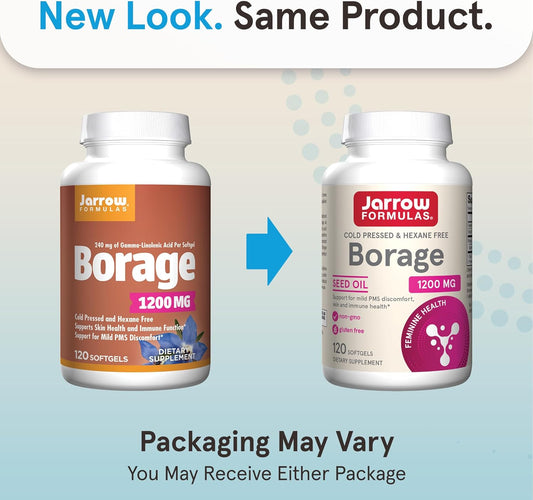 Jarrow Formulas Borage 1200 Mg - 120 Softgels - Source Of Gla - Borage Oil Supplement - For Skin Health & Immune System Support, Mild Pms Discomfort Support - Up To 120 Servings
