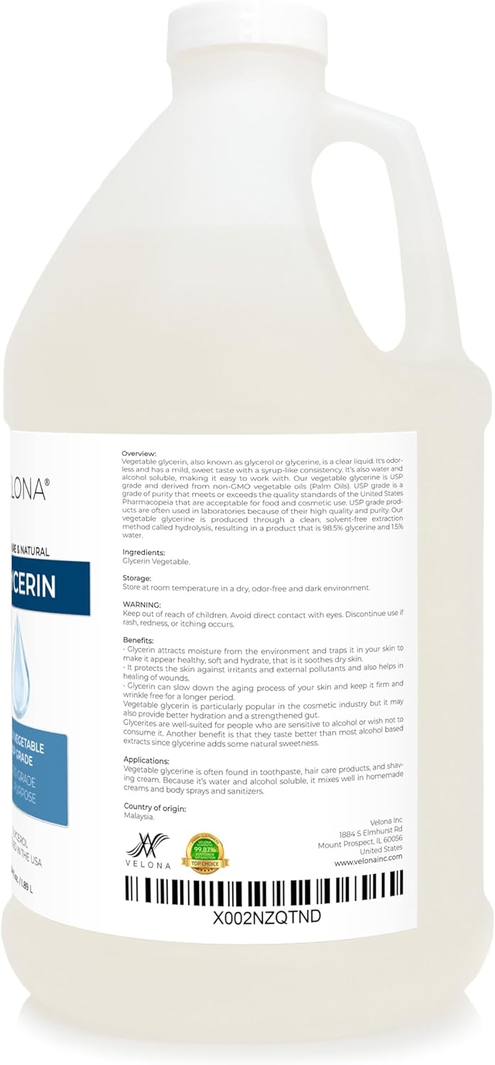 velona Glycerin Vegetable USP Grade 5 lb | 100% Pure and Natural Carrier Oil | Hair and Face Moisturizer for Dry Skin, Bubble Bath, Glycerin Soap, Soap Base | Use Today - Enjoy Results : Beauty & Personal Care