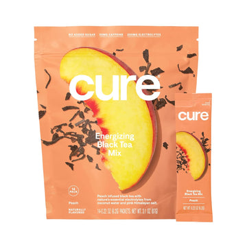 Cure Organic Energy Mix | Perk Me Up Peach Tea | Gluten-Free | Vegan | Non-Gmo | Paleo Friendly | Made With Coconut Water | Pouch Of 14 Packets - Peach Tea Flavor