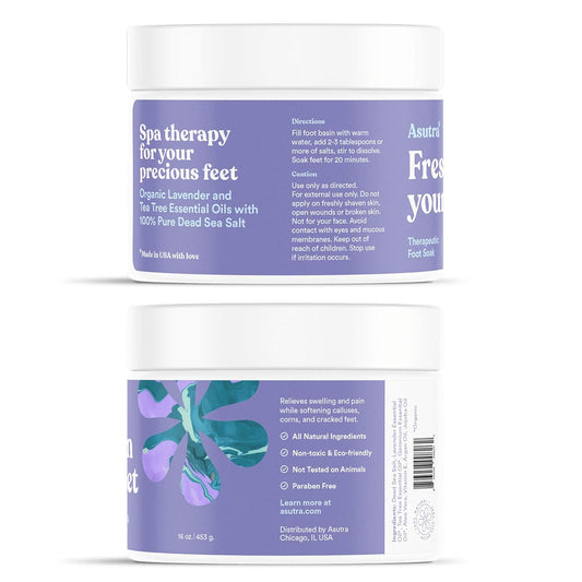 ASUTRA Foot Soak + Pedicure Pumice Stone (Dead Sea Salt w/Tea Tree & Lavender Oils), 16 oz