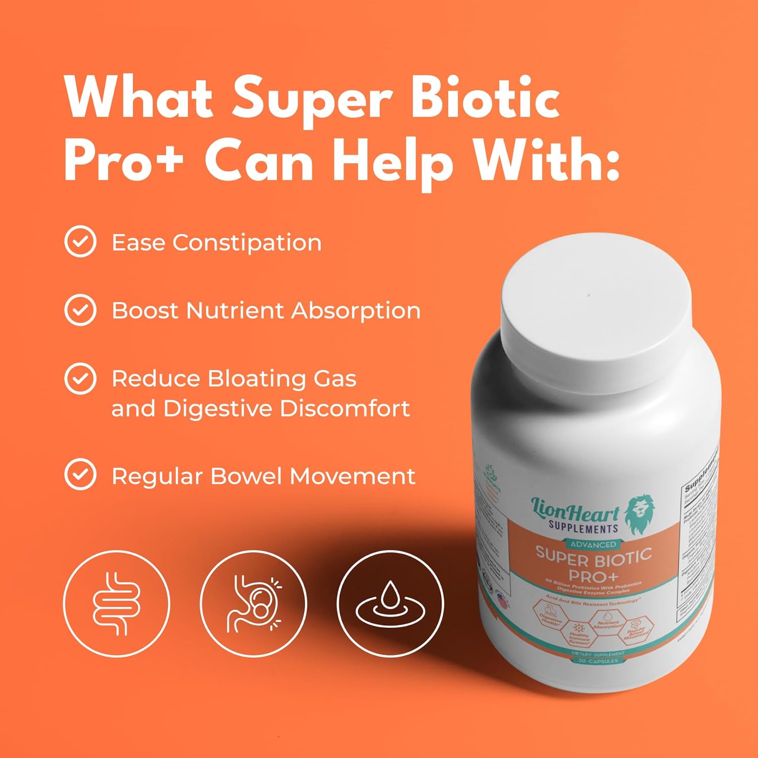 60 Billion Probiotic Supplement - Digestive Enzymes With Probiotics And Organic Prebiotics - Constipation Relief For Adults - Bowel Movement Supplements - Ideal For Easing Ibs - 30 Caps : Health & Household