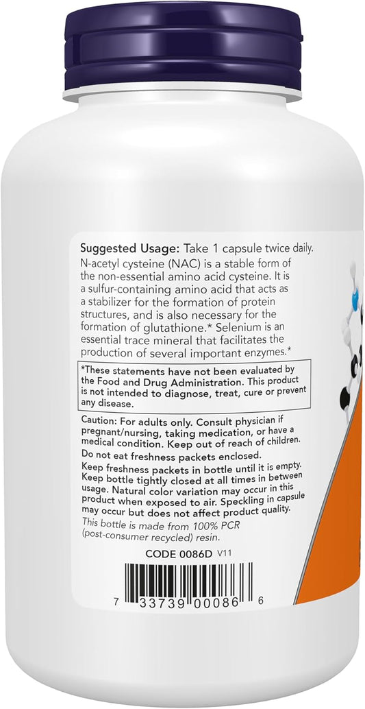 Now Supplements, Nac (N-Acetyl Cysteine) 600 Mg With Selenium, 250 Veg Capsules