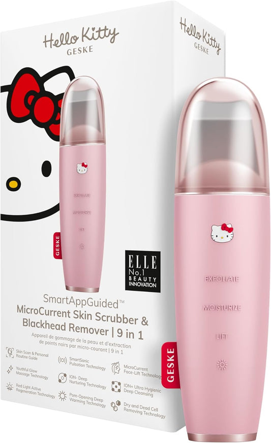 Geske X Hello Kitty Smartappguided⢠Microcurrent Skin Scrubber & Blackhead Remover | 9 In 1 | Skincare Tool | Pores Cleaner | Anti-Aging & Cleansing | Professional Face Lift | Blackheads Removal
