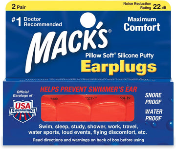 Mack'S Pillow Soft Silicone Earplugs, 2 Pair - The Original Moldable Silicone Putty Ear Plugs For Sleeping, Snoring, Swimming, Travel, Concerts And Studying (Orange)