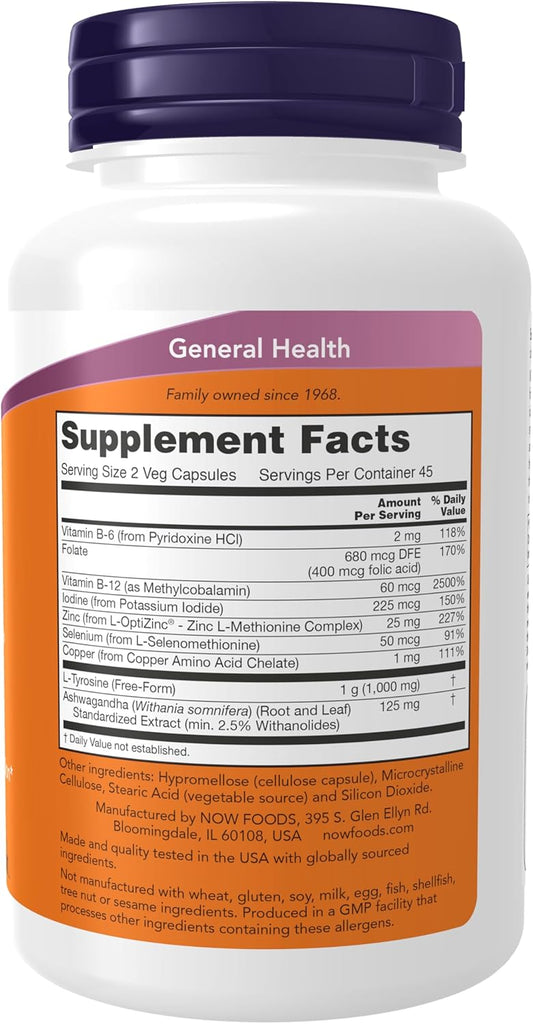 Now Foods Supplements, Thyroid Energy™, Iodine And Tyrosine Plus Selenium, Zinc And Copper