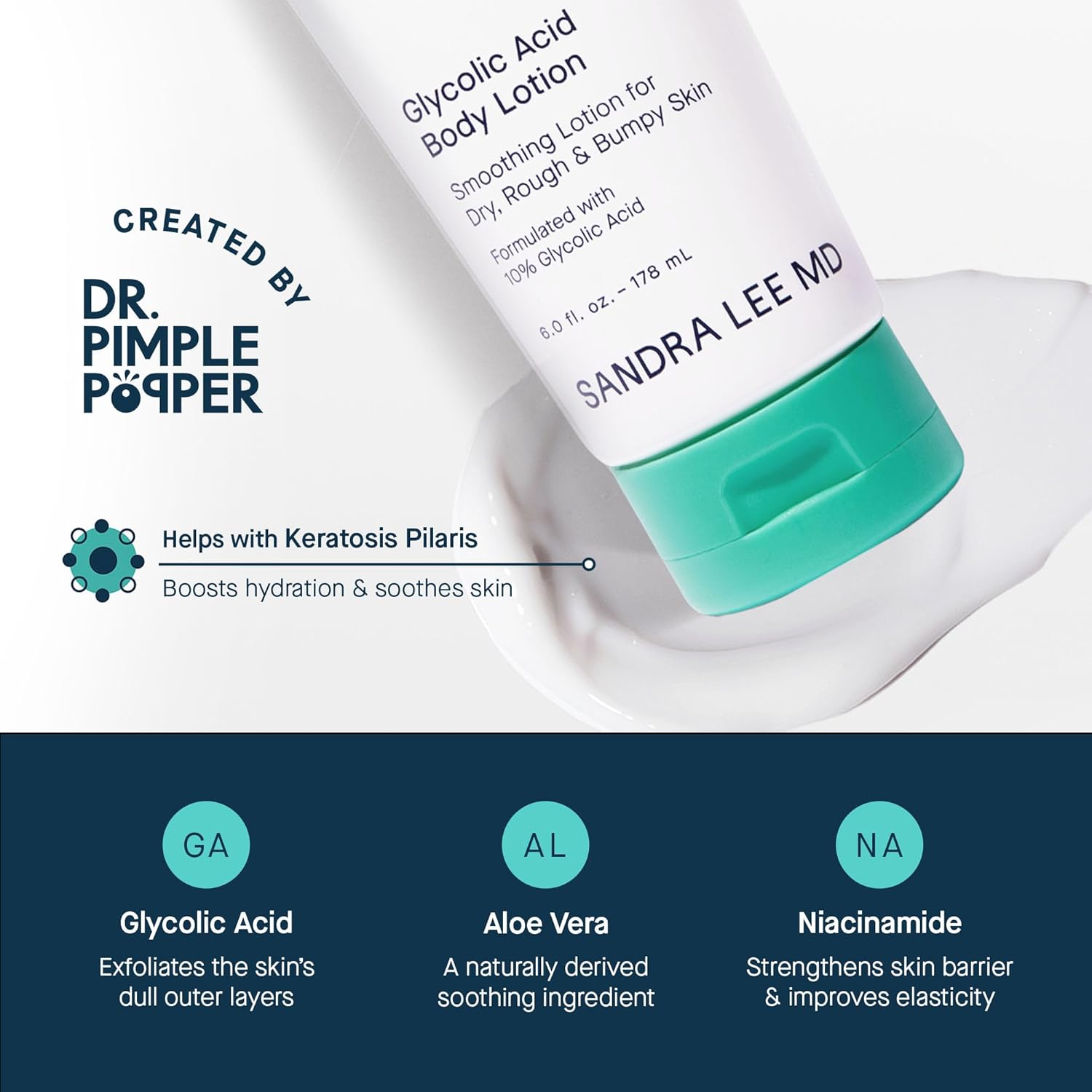 Slmd By Dr. Pimple Popper | Glycolic Acid Body Lotion | Exfoliating Glycolic Acid Lotion Body For Rough, Bumpy Skin And Skin Prone To Kp, Ingrown Hairs, Shaving Bumps | 10% Aha - 6 Fl. Oz. : Beauty & Personal Care