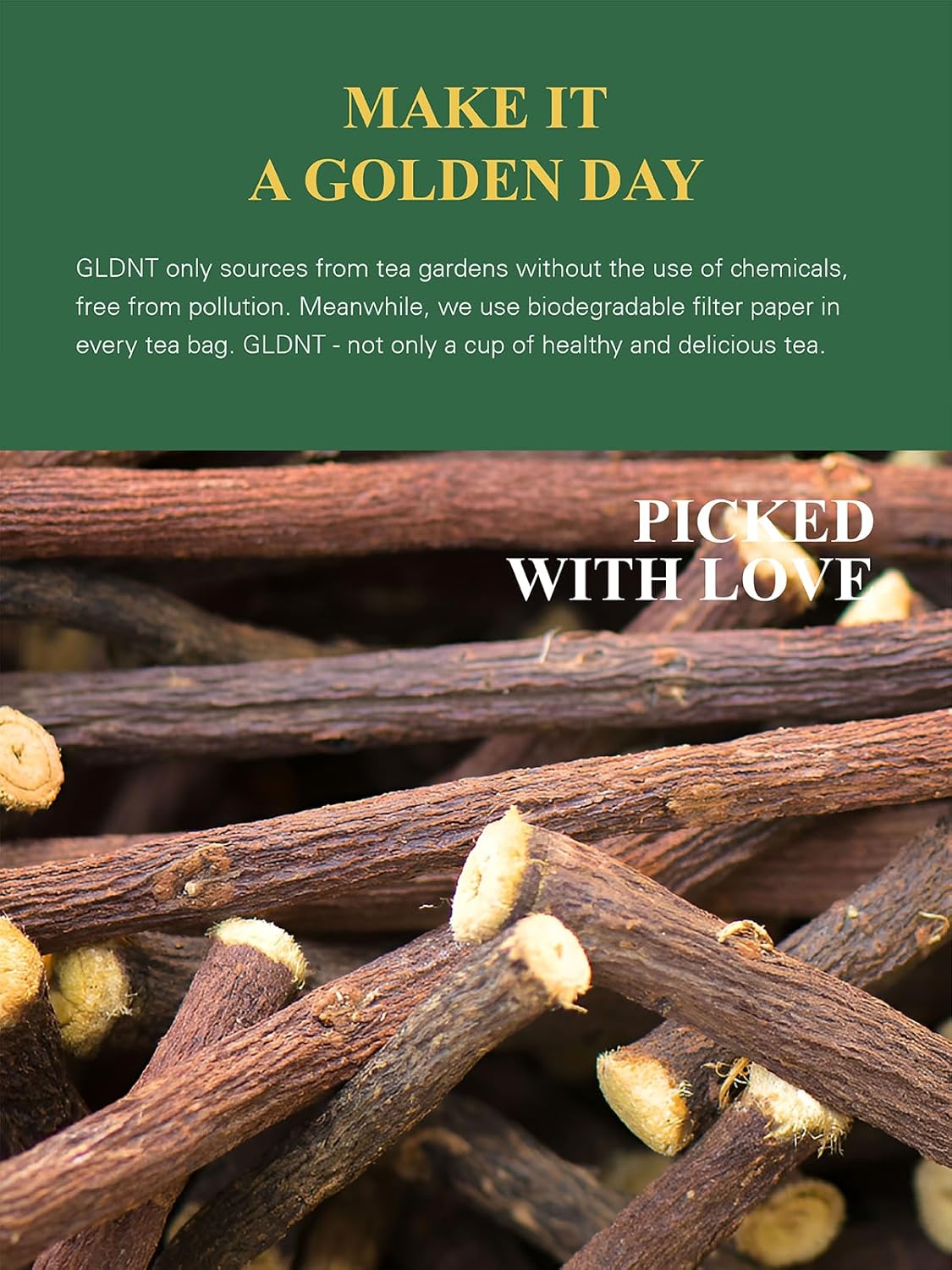 Gldnt Organic Licorice Root Tea Bags, Premium Natural Organic Licorice Tea, Warm & Natural Sweet Flavor, Caffeine Free, 100 Count