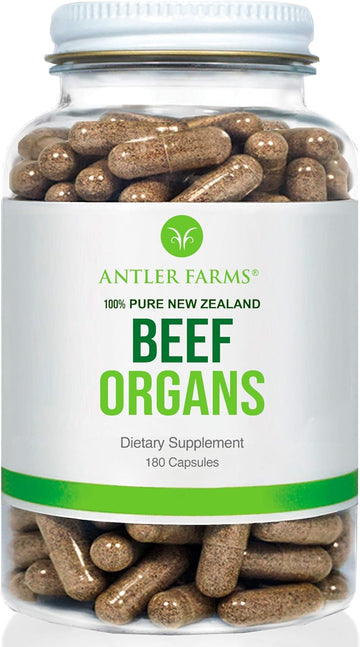 Antler Farms - 100% Pure New Zealand Beef Organs - Heart, Liver, Kidney, 180 Capsules, 400Mg - Grass Fed, Cold Processed Supplement, Pure And Clean Rbgh Free, No Fillers Or Additives