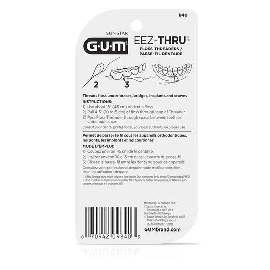 Gum Eez-Thru Floss Threaders, Dental Flossers For Braces, Bridges, & Implants, 25 Count