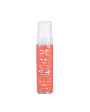 Hawaiian Silky Triple Butter Curl Whip Foaming Mousse, 7.5 fl oz with Mango, Murumuru & Shea Butter's for Nourish, Enhance & Anti-Frizz Styling | No Sulfate, Silicones or Parabens