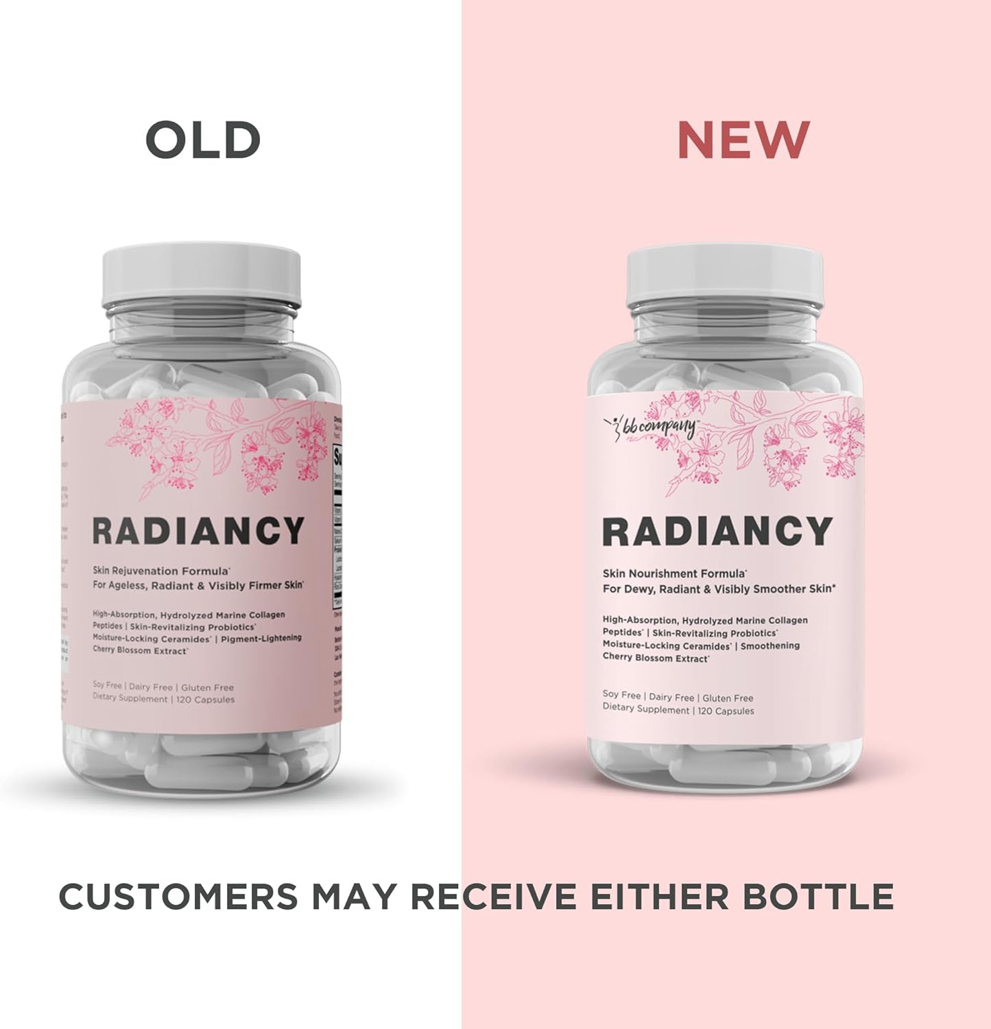 BB Company Radiancy | Probiotics for Vaginal Dryness, pH Balance | Fights Itch, Odor | Anti-Aging | Hyaluronic Acid, Probiotics, Vitamin C, Marine Collagen | Packaging Vary | 120 Ct