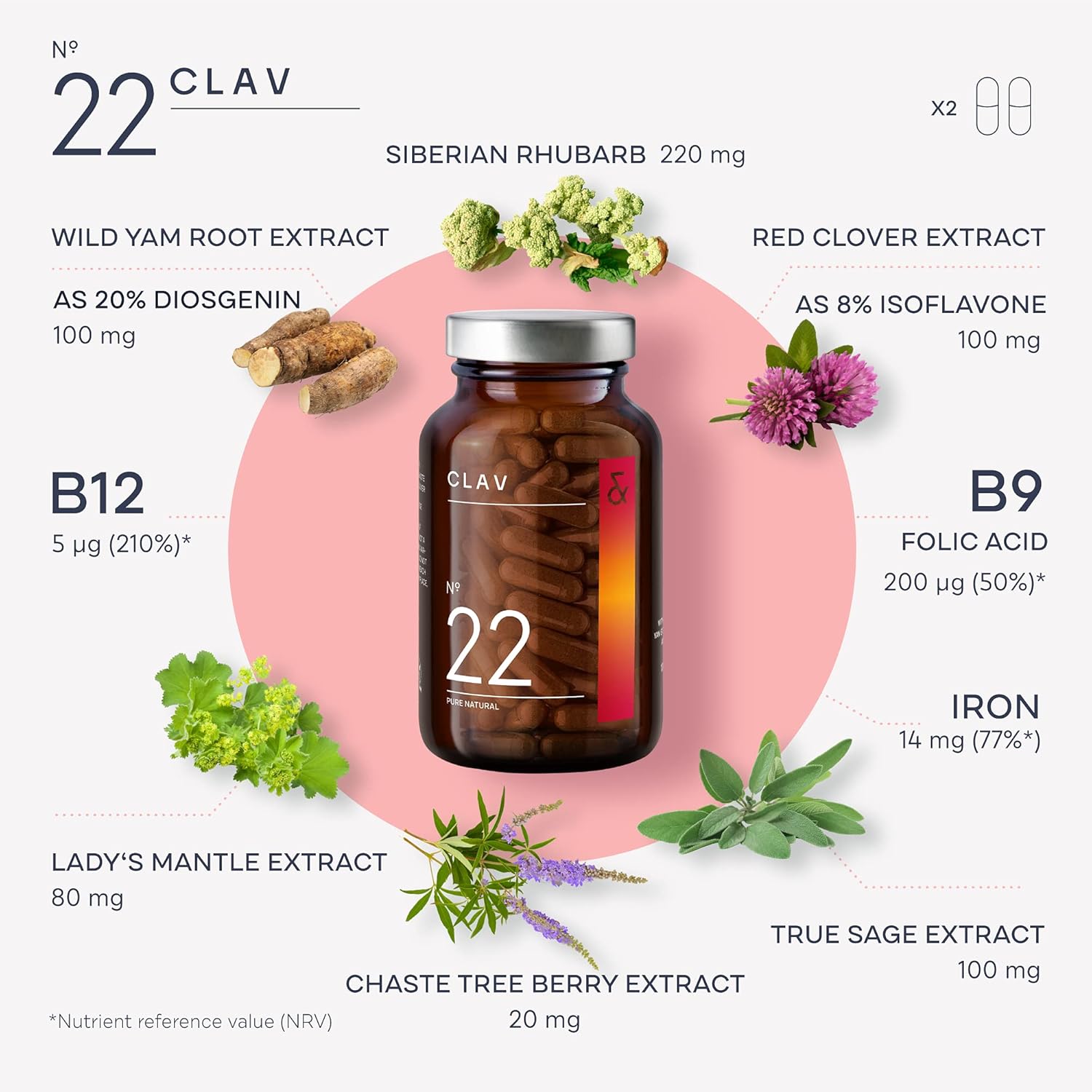 Clav® Natural Hormone Balance For Women - Pms Relief With Siberian Rhubarb, Wild Yam & Vitex Berry - Vegan Menstrual Regulator Supplement - 120 Capsules : Health & Household