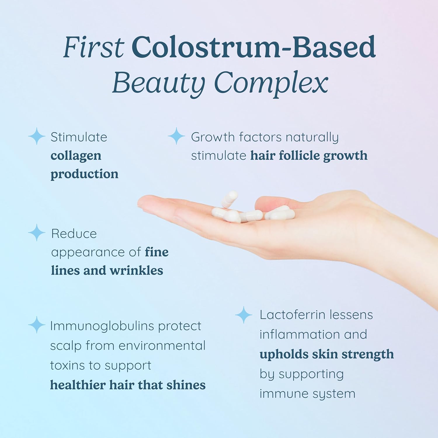 Hair Skin And Nails Vitamins W/Bovine Colostrum, Collagen, Hyaluronic Acid, Biotin, Zinc, & Lactoferrin?Supports Faster Hair Growth, Stronger Nails And Glowing Skin (30 Servings, Capsule)