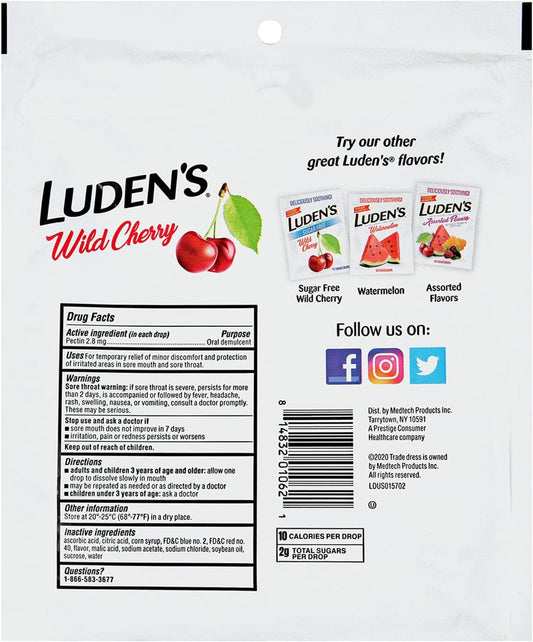 Ludens Throat Drops, Wild Cherry, 90 Drops, Pack Of 2