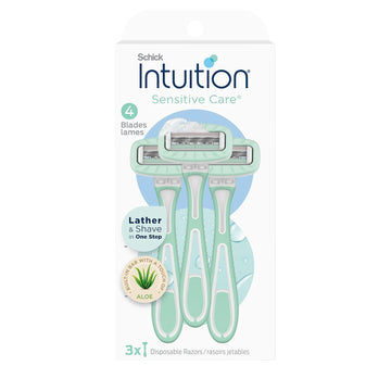 Schick Intuition Disposable Razors With Sensitive Skin, 3 Count | Razors Sensitive Skin, Women’S Disposable Razors With A Touch Of Aloe, Travel Razor