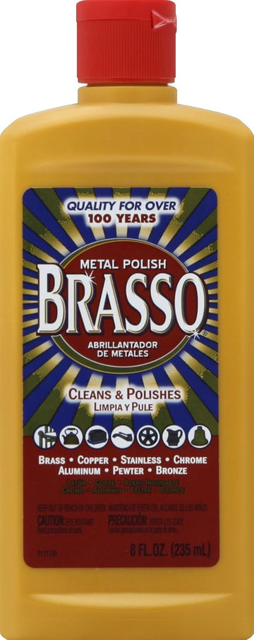 Brasso Metal Polish, 8 oz Bottle for Brass, Copper, Stainless, Chrome, Aluminum, Pewter & Bronze, 8 oz