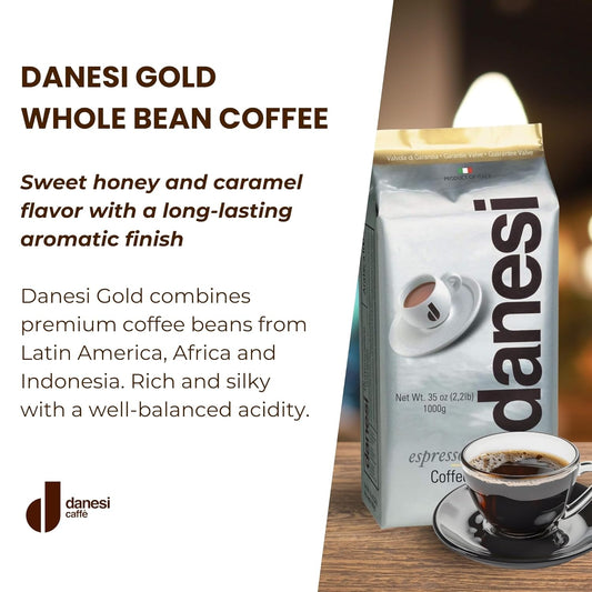 Danesi Caffe Italian Whole Coffee Beans - Espresso Coffee Beans And Medium Roast Whole Bean - Perfect For Espresso Machines, French Press, And Home Brewing - Gold (2.2 Lb)