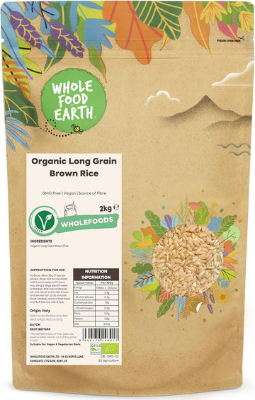 Wholefood Earth Organic Long Grain Brown Rice 2Kg Gmo Free | Vegan | Source Of Fibre | Certified Organic