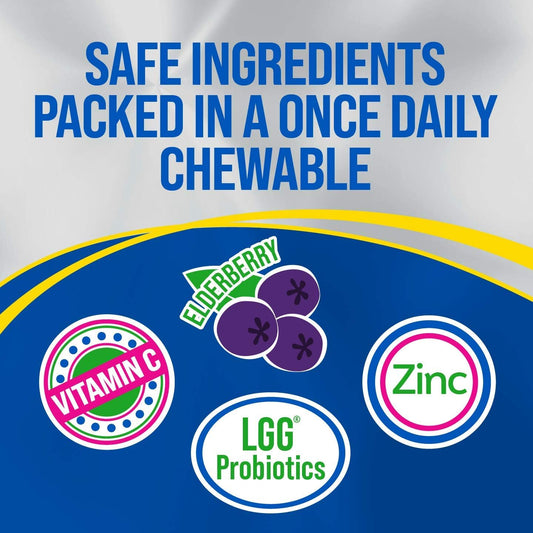 Culturelle Immune Defense Probiotic With Vitamin C, Vitamin D And Zinc + Elderberry, Non-Gmo, 4-In-1 Immune Support For Kids Ages 3+*, Mixed Berry Chewables, 60 Count