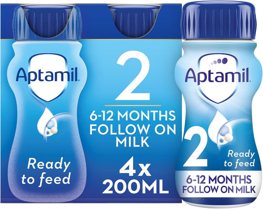 Aptamil 2 Follow On Baby Milk Ready To Use Liquid Formula 6-12 Months 200 Ml (Pack Of 24 Bottles)