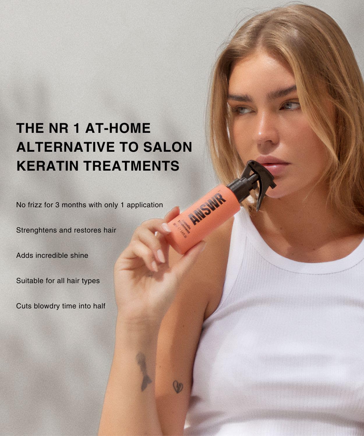 Answr At-Home Keratin Treatment Kit - Vegan Shampoo & Conditioner Set Frizz-Free Hair For 3 Months - Salon Quality Smoothing Hair Treatment Growth And Thinning Hair, 89% Natural - 3X100Ml