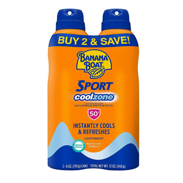 Banana Boat Sport Cool Zone Spf 50 Sunscreen Spray Twin Pack | Sport Sunscreen Spray Spf 50, Clear Sunscreen Spray, Banana Boat Sunscreen Spray Spf 50, Oxybenzone Free Sunscreen Pack, 6Oz Each