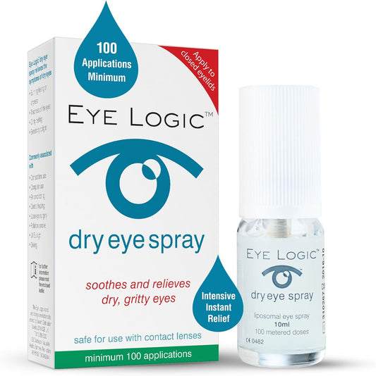 Eye Logic Dry Eye Spray | Fast, Effective Relief For Dry, Irritated Eyes | Easy-To-Use Application | 100+ Sprays | Ideal For Contact Lens Wearers | 10Ml