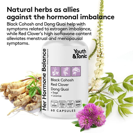 Youth & Tonic Menopause & Pms Support For Women Through Balanced Estrogen Metabolism – 90 Pills With Dim Black Cohosh Red Clover Dong Quai Soy Isoflavones