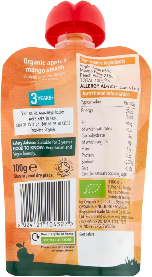 Organix Kids Mango & Apple Organic Smash Pouch 3+ Years 100 G (Pack Of 6)