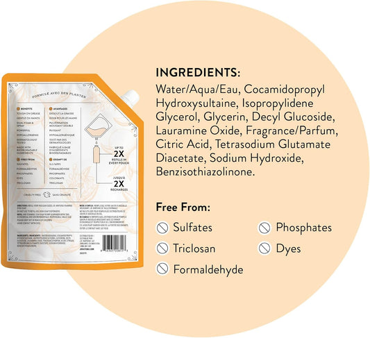 J.R. Watkins Foaming Dish Soap Refill Pouch, Crafted Clean & Cruelty Free, Orange, 32 Fl Oz, 6 Pack