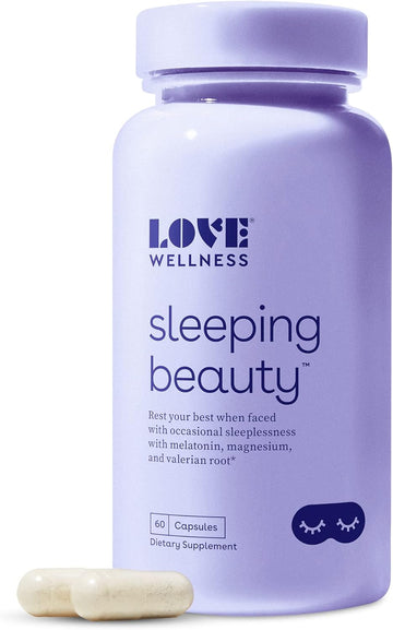 Love Wellness Sleeping Beauty Pills | Sleep Aid With Melatonin, Magnesium & L-Theanine | Promotes Restful Sleep, Relaxation & Reduces Stress | Organic Valerian Root Powder & Lemon Balm | 60 Capsules