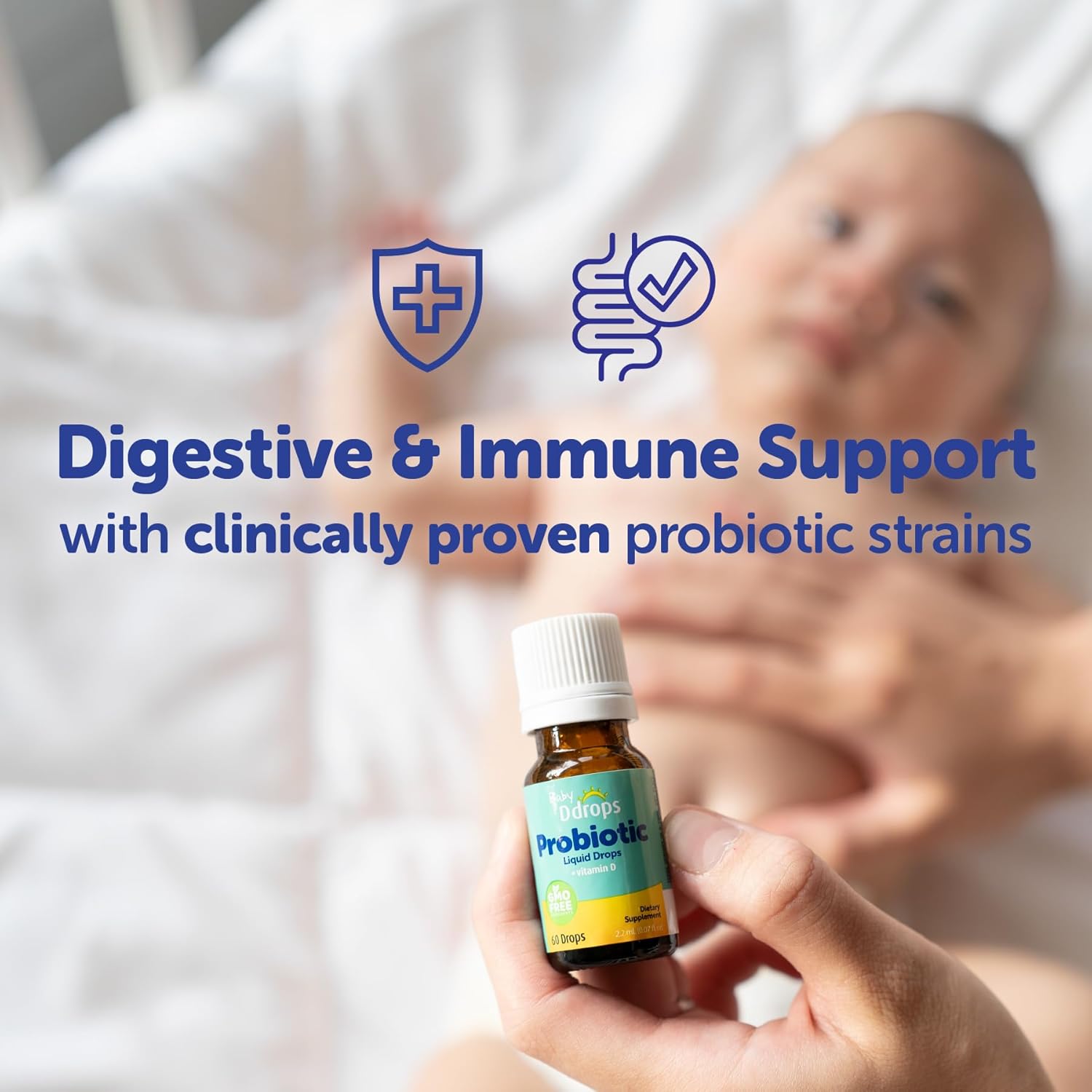 Ddrops Baby Probiotic With Vitamin D, 60 Drops - Colic Symptom Relief For Newborns And Infants - Easy-To-Use, Just One Drop Daily, No Sugar, Non-Gmo, Allergy-Friendy : Baby