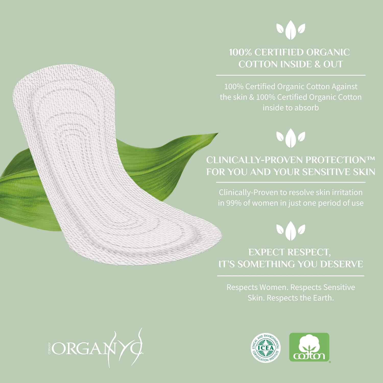 Organyc 100% Certified Organic Cotton Inside And Out Folded Panty Liner - Everyday Sanitary Pad, Free From Wood Pulp, Perfumes, Sap And Chemicals, Light Flow (144 Count) : Clothing, Shoes & Jewelry